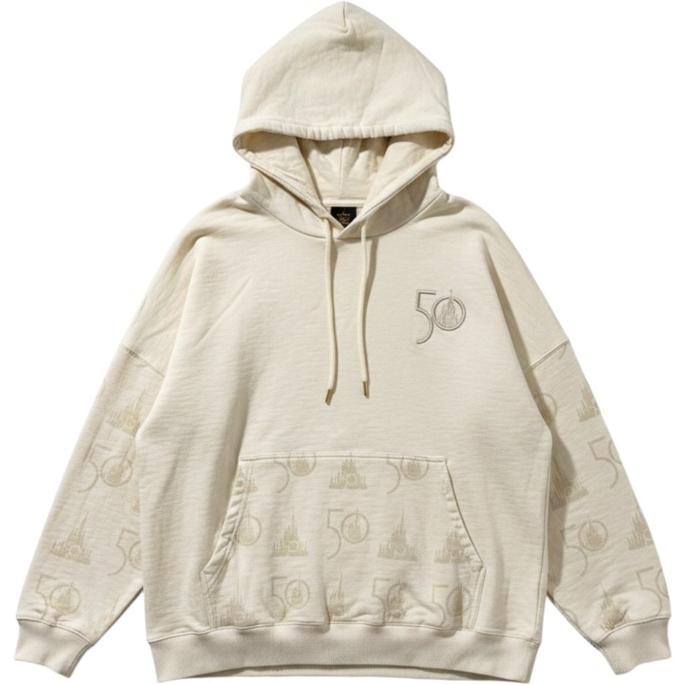 Disney World 50th Anni Hoodie XL‎ Cream Cotton Pullover Sweatshirt Walt Disney